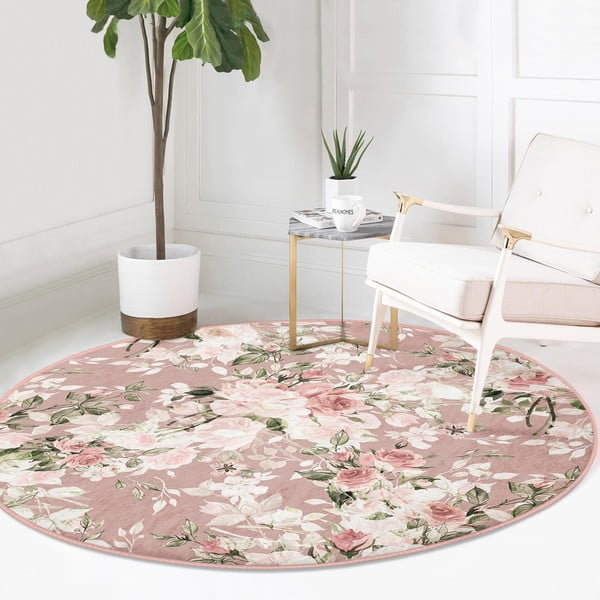 Világos rózsaszín mosható-robotporszívóval tisztítható kerek szőnyeg ø 80 cm Comfort – Mila Home-image-2