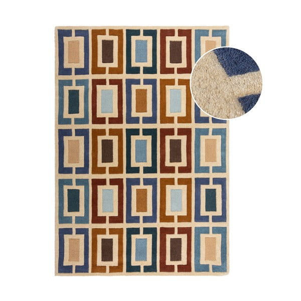 Kék-narancssárga kézi szövésű gyapjú szőnyeg 120x170 cm Retro Blocks – Flair Rugs