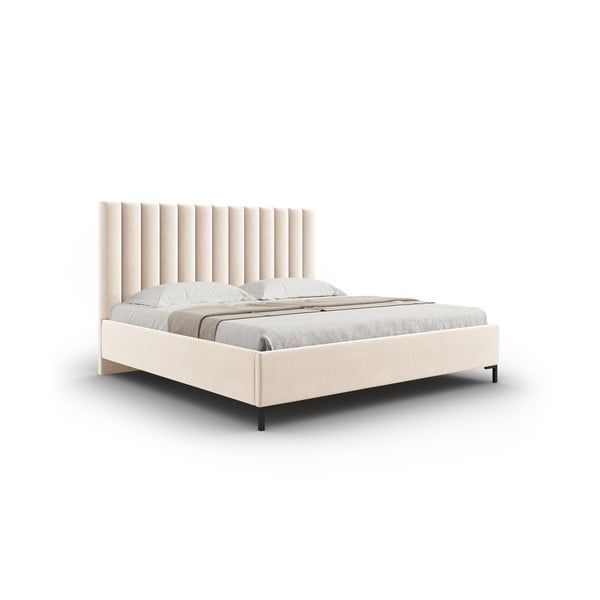 Bézs kárpitozott ágyneműtartós franciaágy ágyráccsal 200x200 cm Casey – Mazzini Beds