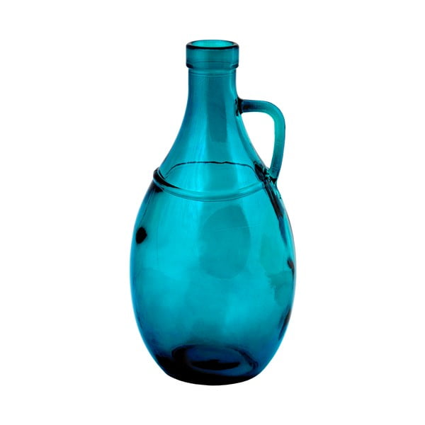 Türkizkék újrahasznosított üveg váza füllel, magasság 26 cm - Ego Dekor