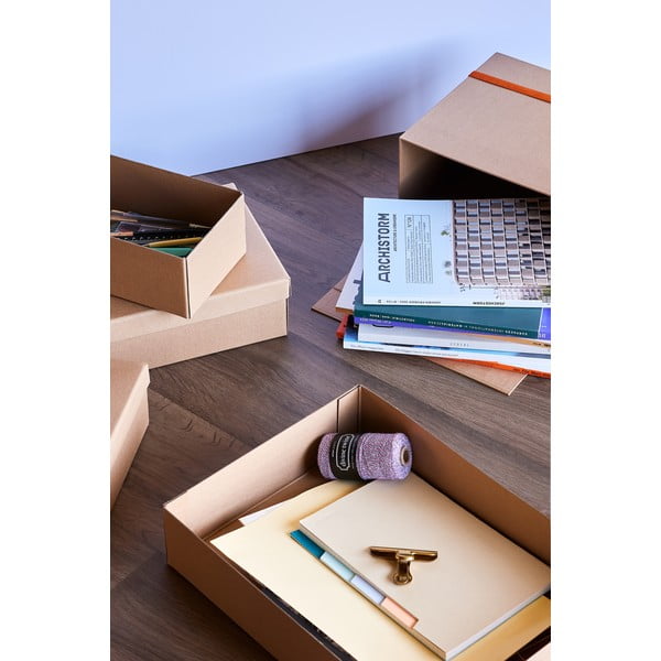 Natúr színű fedeles karton tárolódoboz szett 3 db-os 44x31x10 cm Storeit – Hübsch-image-3