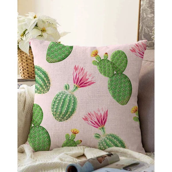 Blooming Cactus rózsaszín-zöld pamut keverék párnahuzat, 55 x 55 cm - Minimalist Cushion Covers