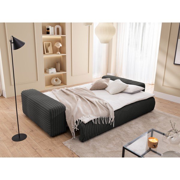 Sötétszürke kordbársony kinyitható-tárolóhelyes kanapé 260 cm Justin  – Ropez-image-4