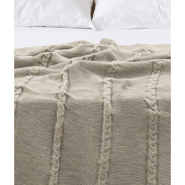 Bézs pamut ágytakaró franciaágyra 200x220 cm Trenza – Oyo Concept