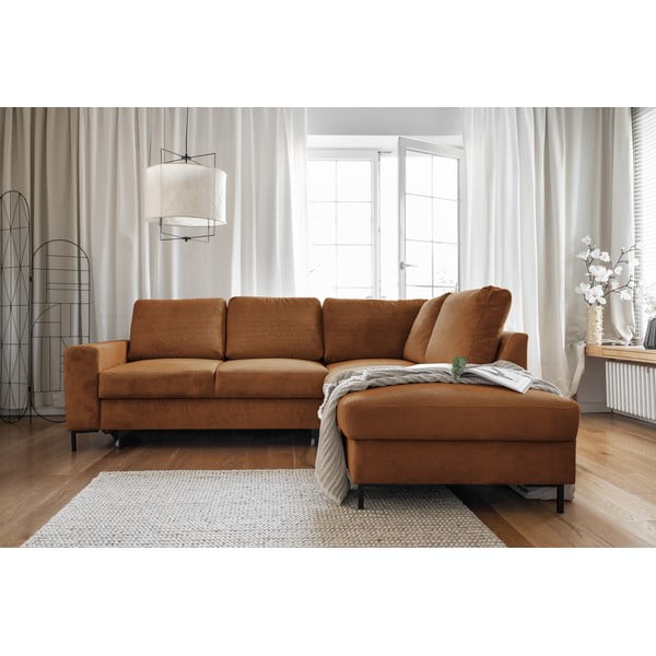 Narancssárgásbarna kordbársony kinyitható sarokkanapé (jobb oldali) Lofty Lilly – Miuform-image-4