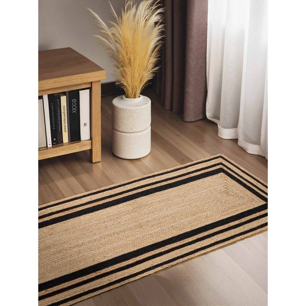 Fekete-natúr színű kétoldalas-kézi szövésű juta futószőnyeg 70x200 cm Jutta – Hanse Home-image-1