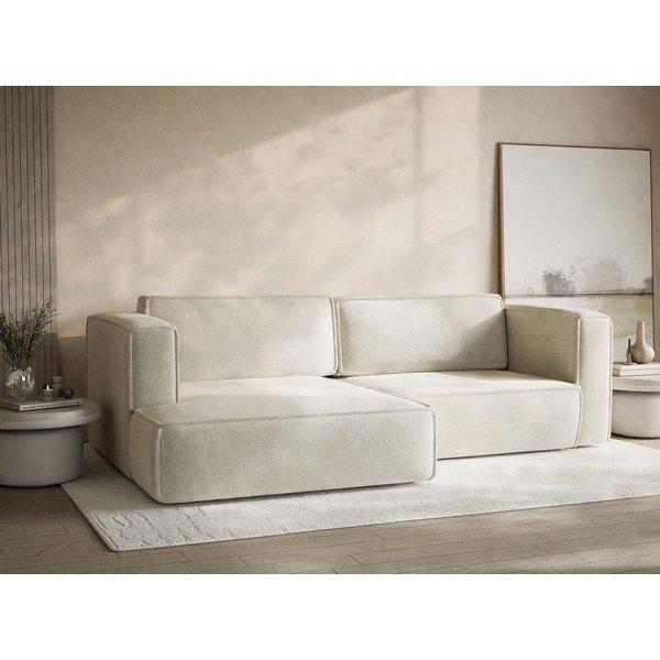 Krémszínű zsenília kinyitható-tárolóhelyes sarokkanapé (bal oldali-heverő résszel) Velto – Maison de Rêve-image-4