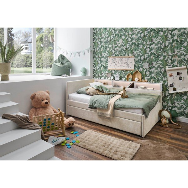 Bézs ágyneműtartós sarok gyerekágy ágyrács nélkül 90x200 cm Uno – Meise Möbel-image-1