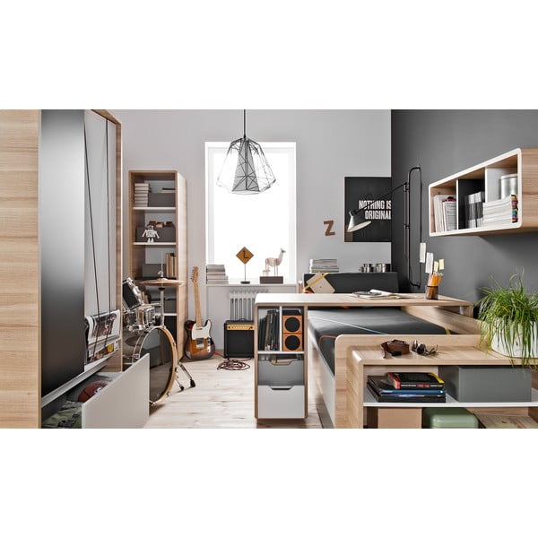 Evolve egyszemélyes ágy fehér és szürke elemekkel, 90 x 200 cm - Vox-image-4