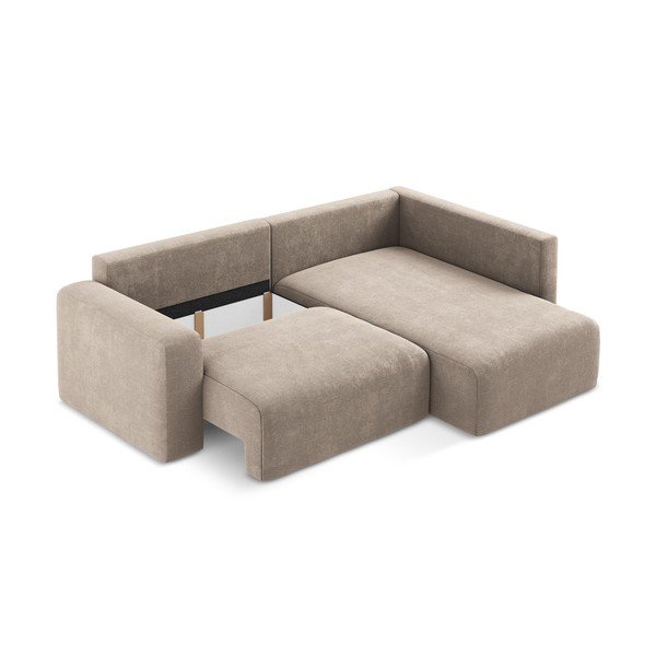 Bézs zsenília kinyitható-tárolóhelyes sarokkanapé (jobb oldali-L alakú) Kona – Makamii-image-4