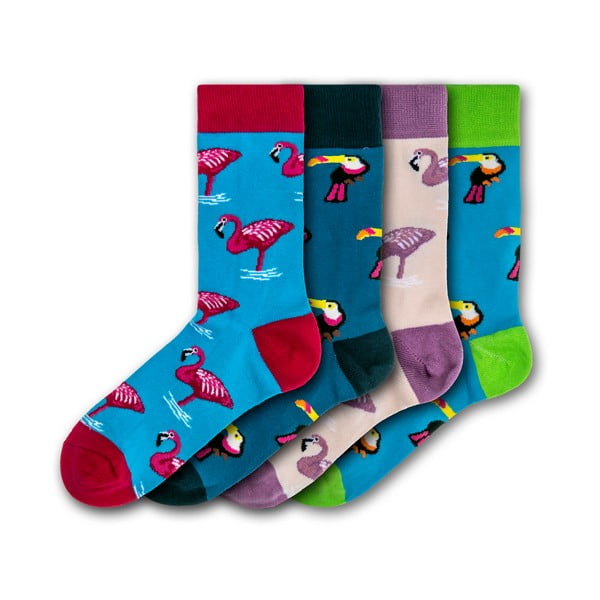 Flamingos and Toucas 4 pár színes zokni, méret 35 - 39 és 41 - 45 - Funky Steps