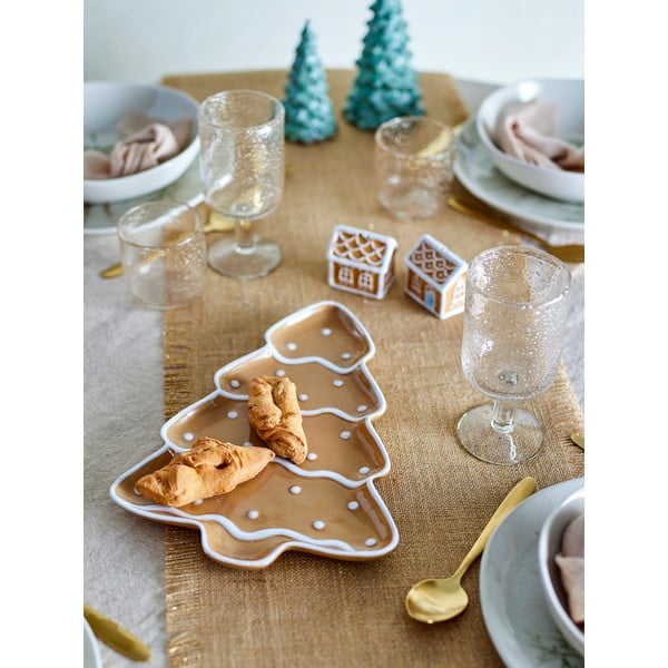 Világosbarna kerámia  szervírozó tányér karácsonyi mintával Ginnie – Bloomingville-image-1