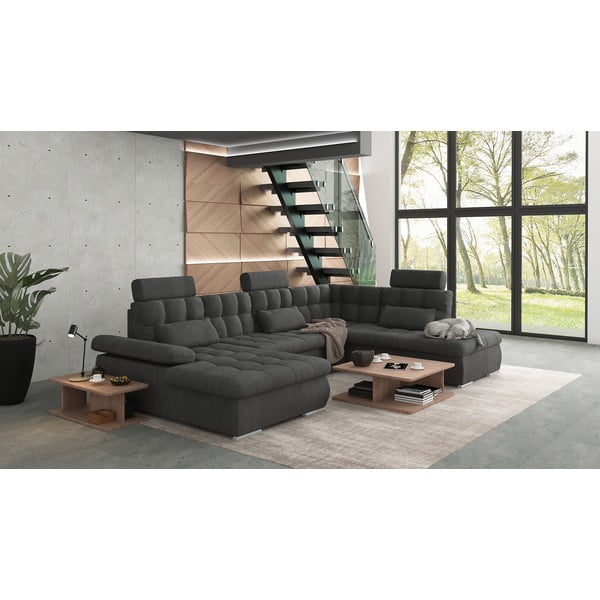 Antracitszürke kinyitható tárolóhelyes sarokkanapé (jobb oldali-U alakú) Merkur – Ropez-image-3