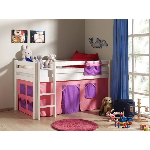 Fehér magasított borovi fenyő gyerekágy 90x200 cm PINO – Vipack-image-3