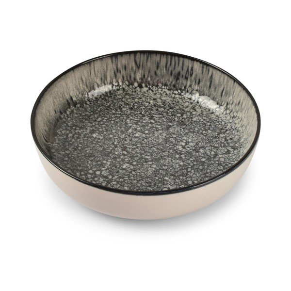 Fekete-krémszínű mély kőedény tányér ø 18,5 cm Gravel – ONA