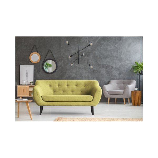 Piemont sárga kétszemélyes kanapé, barna lábakkal - Mazzini Sofas-image-4
