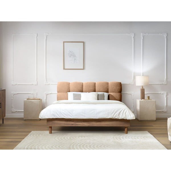 Világos rózsaszín kárpitozott franciaágy ágyráccsal 160x200 cm Kumo – Bobochic Paris-image-1