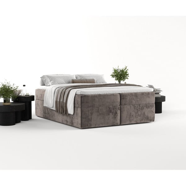 Barna ágyneműtartós boxspring ágy 200x200 cm Yoko – Maison de Rêve-image-1