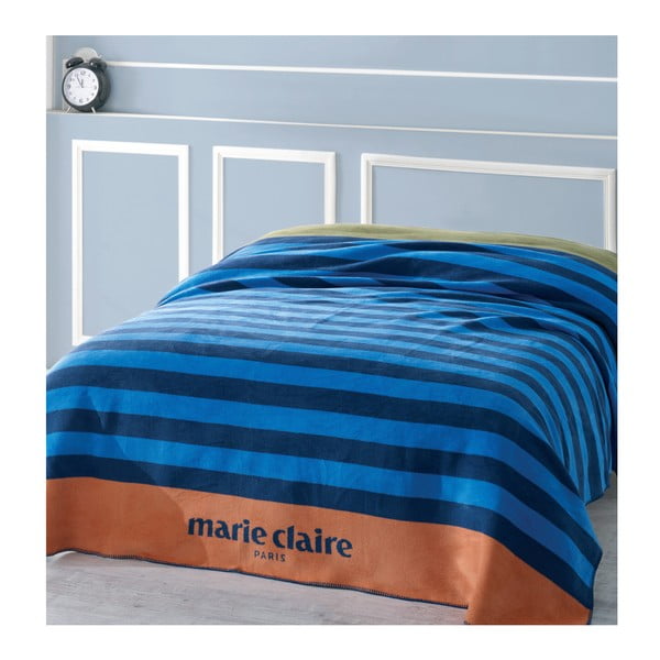 Marie Claire kék pokróc fekete sávokkal, 200 x 220 cm