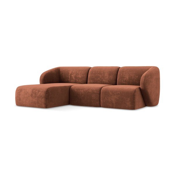 Terrakotta színű zsenília sarokkanapé (bal oldali-heverő résszel) Lani – Makamii-image-1