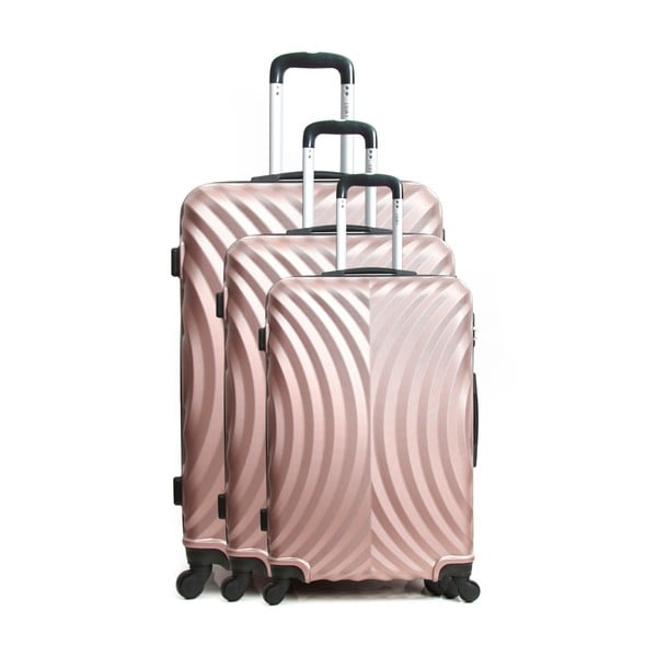 Lagos 3 db-os halvány rózsaszín gurulós bőrönd szett - Hero