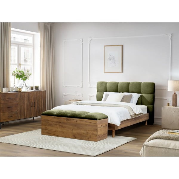 Zöld kárpitozott franciaágy ágyráccsal 180x200 cm Kumo – Bobochic Paris-image-4