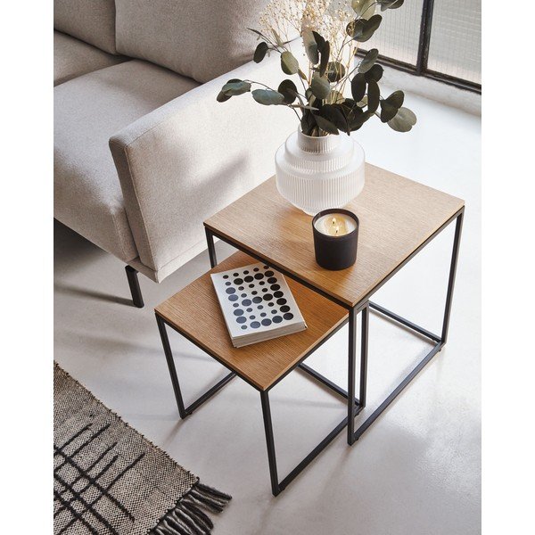 Tárolóasztal szett tölgyfa dekoros asztallappal,  2 db-os 45x45 cm Yoana – Kave Home-image-2