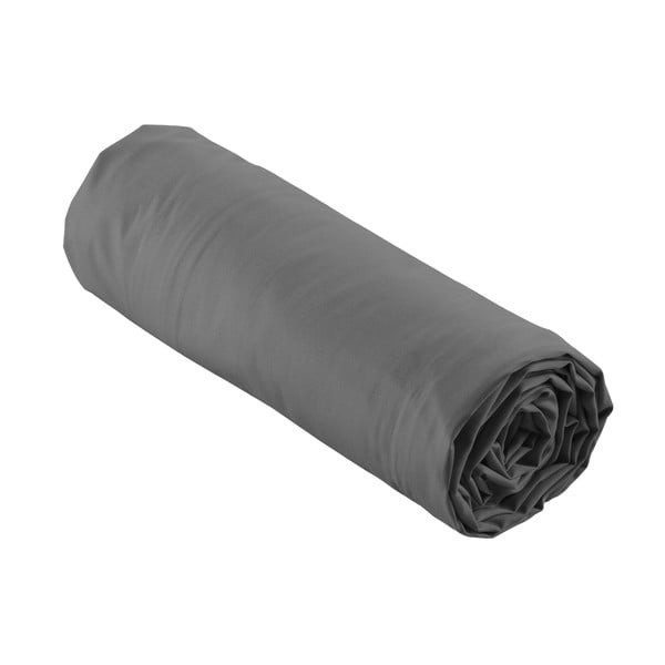 Antracitszürke gumis pamut-perkál lepedő 90x190 cm Percaline – douceur d'intérieur-image-4