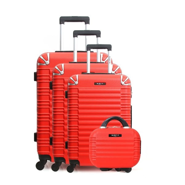 Vanity 3 db-os piros gurulós bőrönd és kozmetikai bőrönd szett - Bluestar