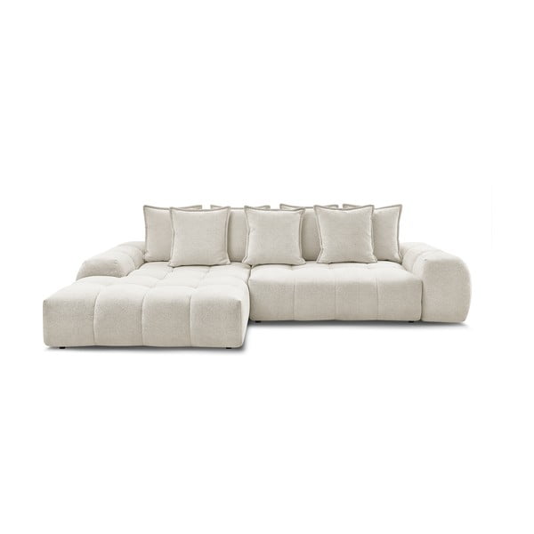 Fehér zsenília kinyitható-tárolóhelyes sarokkanapé (bal oldali-heverő résszel) Everest – Bobochic Paris