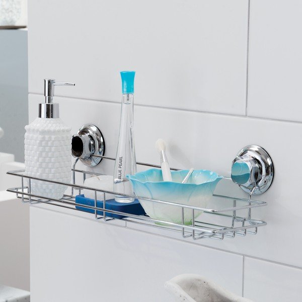 Ezüstszínű öntapadós fém fürdőszobai polc Bestlock Bath – Compactor-image-1