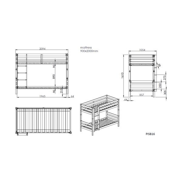 Fehér emeletes gyerekágy 90x200 cm Pino – Vipack-image-4