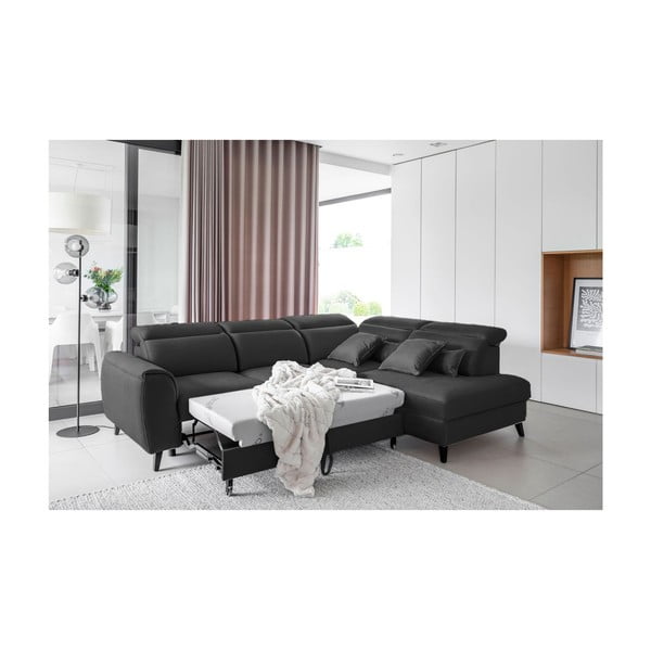 Sötétszürke bársony kinyitható-tárolóhelyes sarokkanapé (jobb oldali-L alakú) Noble – ELTAP-image-4