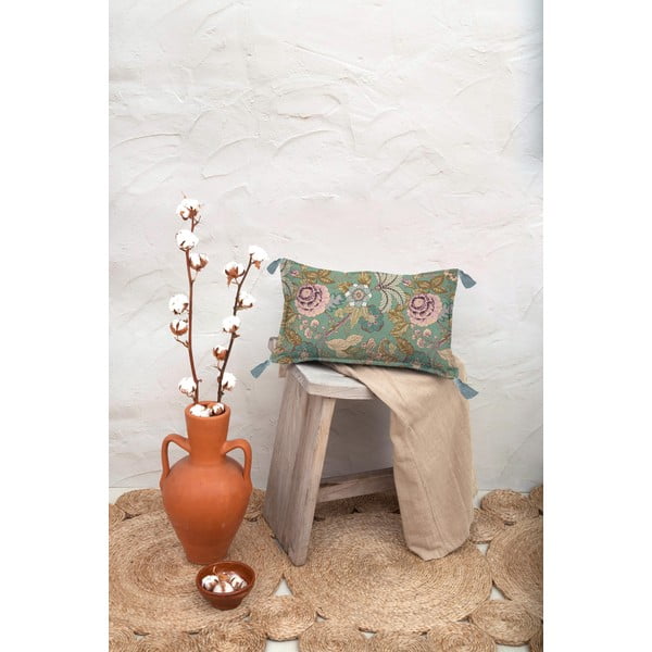 Japanese Flowers zöld párna, 50 x 35 cm - Velvet Atelier-image-1