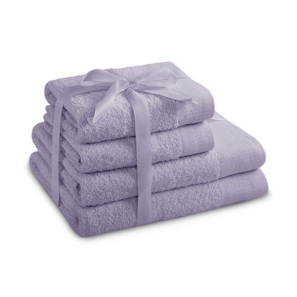 Levendula színű frottír pamut törölköző és fürdőlepedő készlet 4 db-os Amari – Restilo