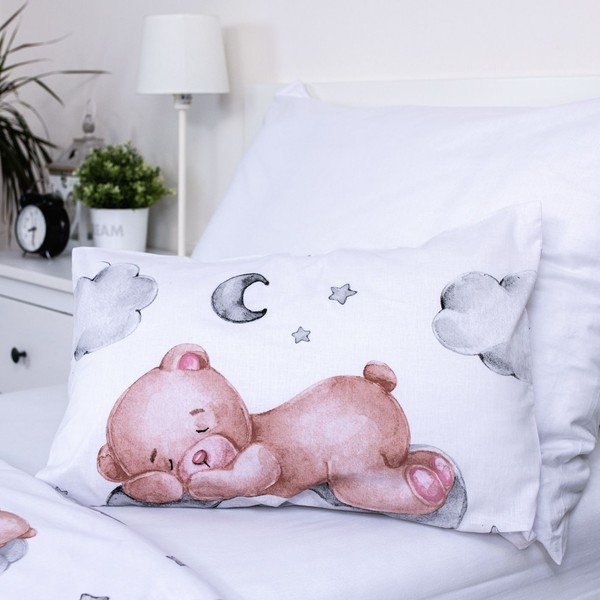 Fehér pamut gyerek ágyneműhuzat babaágyhoz 100x135 cm Teddy Bear "Ribbon" – Jerry Fabrics-image-3