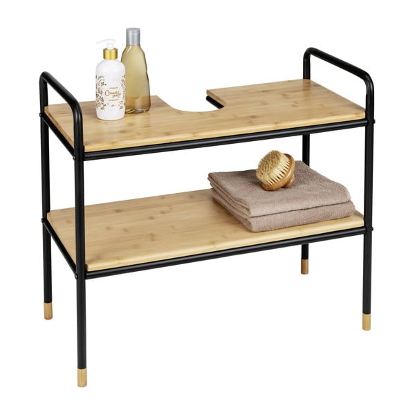 Fekete-natúr színű bambusz mosdó alatti szekrény 70x60 cm Loft – Wenko-image-3