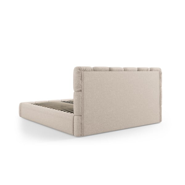 Bézs kárpitozott ágyneműtartós franciaágy ágyráccsal 160x200 cm Bellis – Micadoni Home-image-4