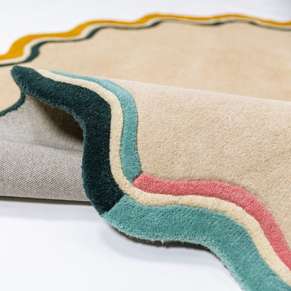 Natúr színű kézi szövésű gyapjú kerek szőnyeg ø 180 cm Leo Scallop – Flair Rugs-image-2