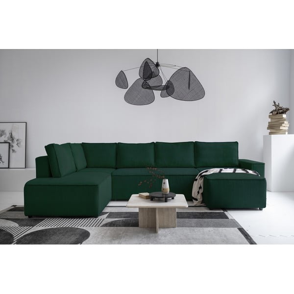 Sötétzöld kordbársony kinyitható sarokkanapé (bal oldali-U alakú) Brave Dave – Miuform-image-1