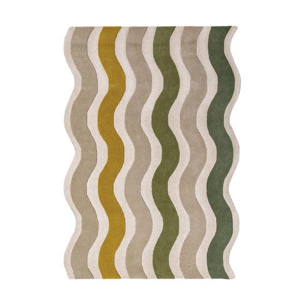 Zöld-natúr színű kézi szövésű gyapjú szőnyeg 140x200 cm Cascade Wool – Flair Rugs