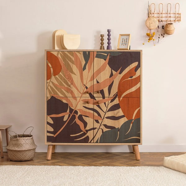 Natúr színű szekrény tölgyfa dekorral 95x111 cm Multilux – Kalune Design-image-1