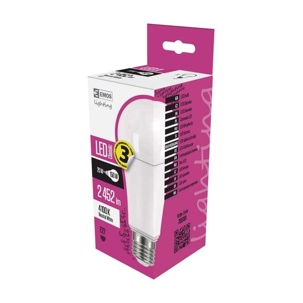 Classic Natural White LED izzó, A67, NW, 20W E27 - EMOS-image-1