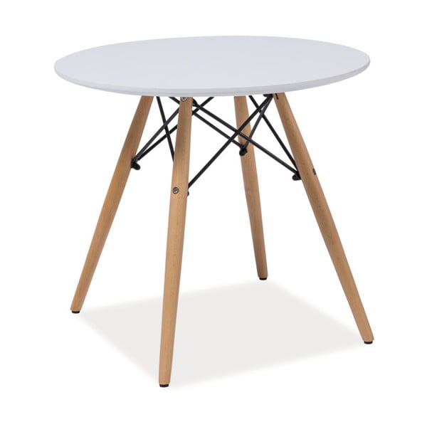 Soho fehér kerek asztal kaucsukfa lábakkal, Ø 90 cm - Signal
