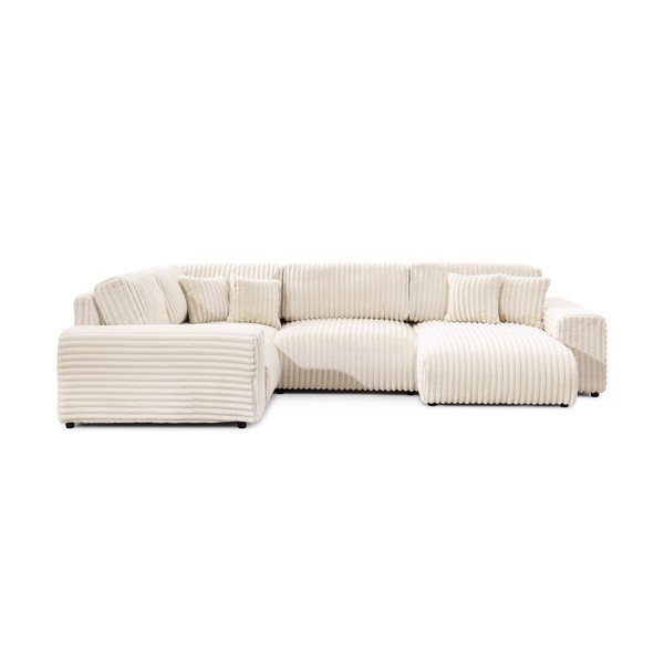 Krémszínű kordbársony sarokkanapé (bal oldali-U alakú) Justin – Ropez-image-3