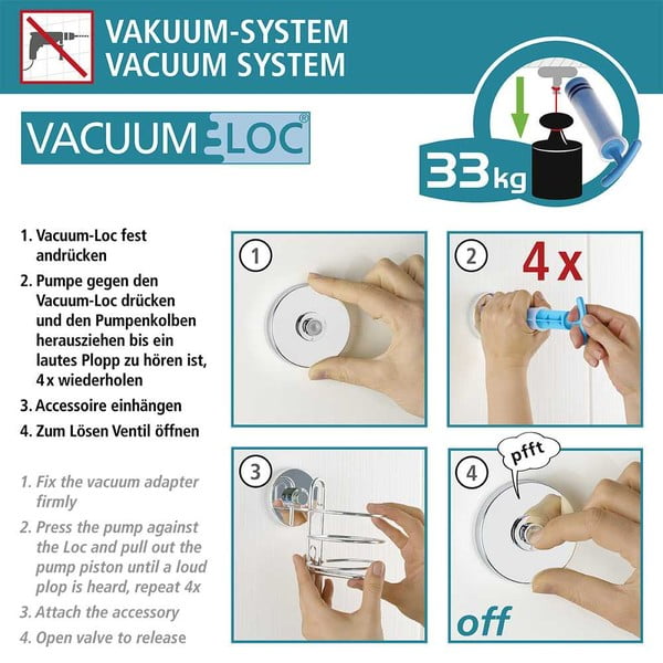 Vacuum-Loc Classic Plus 2 db fekete öntapadós fali adapter és pumpa - Wenko-image-1