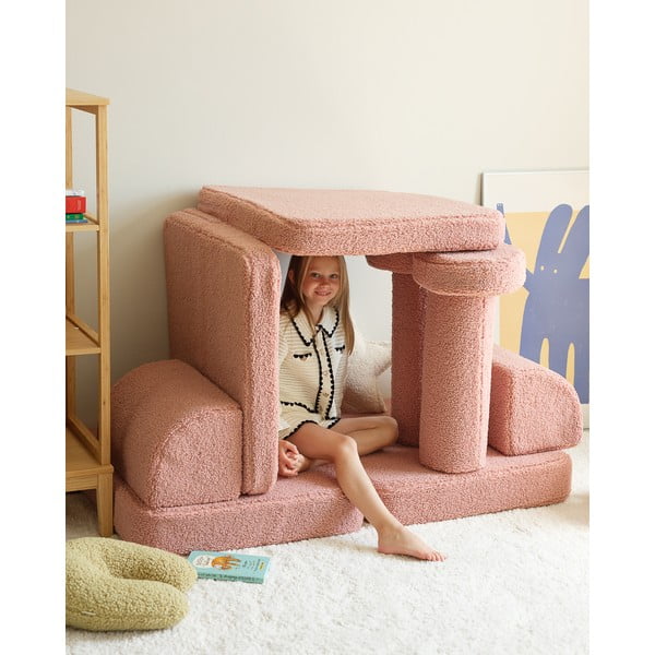 Rózsaszín buklé gyerek kanapé 132 cm Settee – Wigiwama-image-3