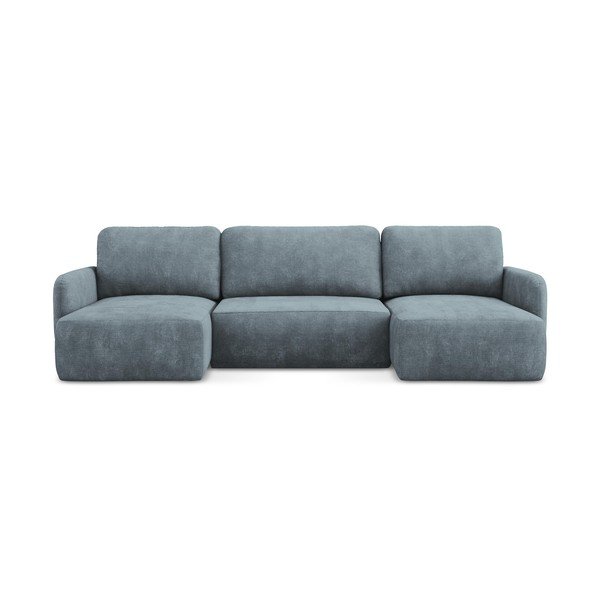 Szürkéskék zsenília kinyitható-tárolóhelyes  sarokkanapé (U alakú) Lilo – Makamii