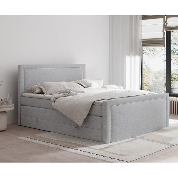 Világosszürke ágyneműtartós boxspring ágy 180x200 cm Lavenda – Maison de Rêve-image-1