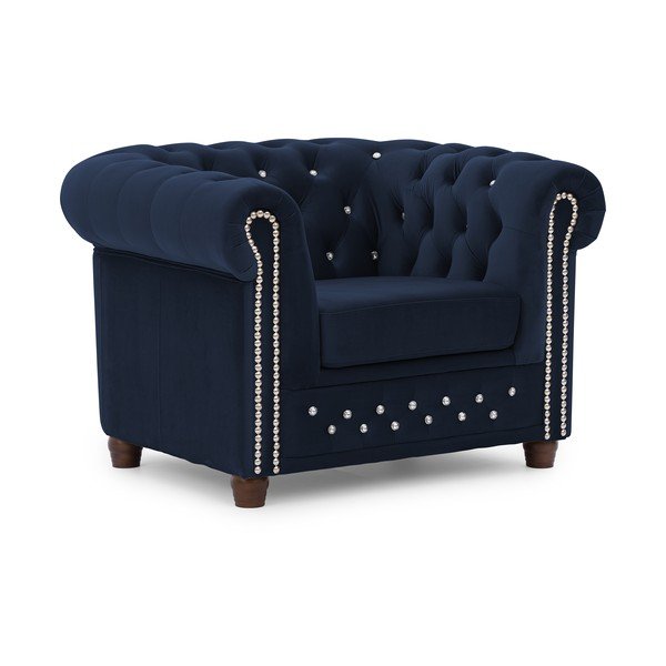 Kék bársony chesterfield fotel York Blik – Ropez